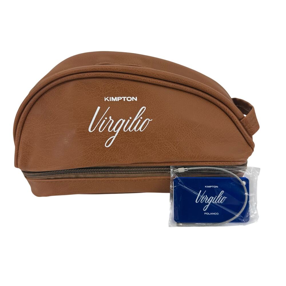 Kimpton Virgilio Toiletry Bag & Luggage Tag Brown 10" x 5" x 4" Mexico City